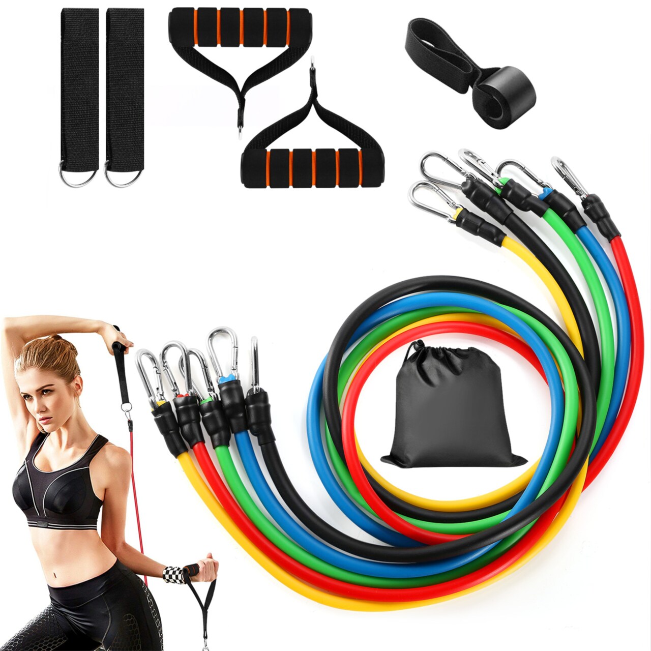Global Phoenix 11Pcs Resistance Bands Set Fitness Workout Tubes Exercise Tube Bands